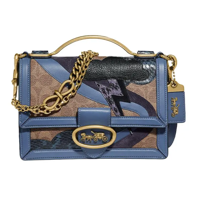 COACH Riley Canvas Handbag Small Women's Brown & Blue