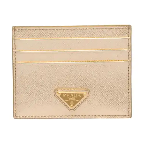 PRADA Leather Card Holder Card Holder Women's Gold