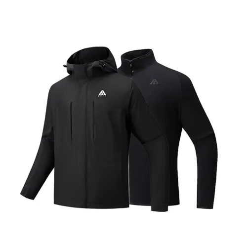 Anta Waterproof, Windproof, Breathable, Abrasion Resistant, Thermal Windbreaker Jacket Men's Two Piece Set Basic Black