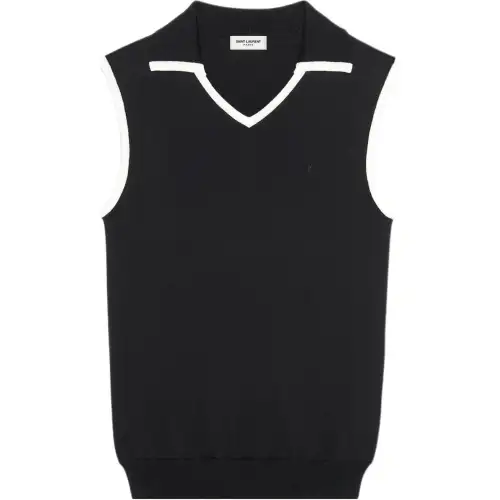 SAINT LAURENT Polo Shirts Women's Black V Neck Moderate Straight Fit