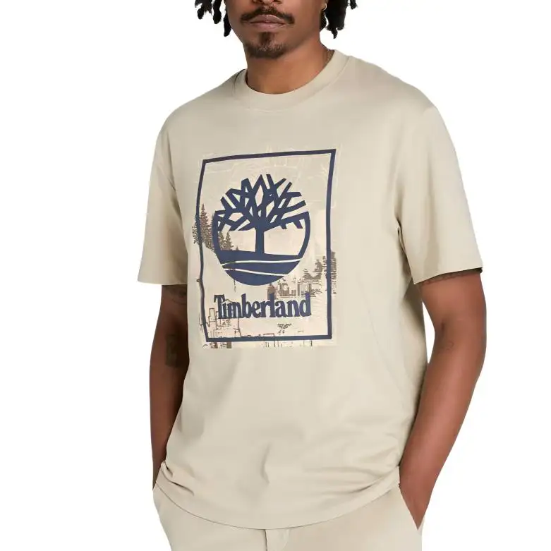 Timberland T Shirts Men's Beige Crew Neck Moderate