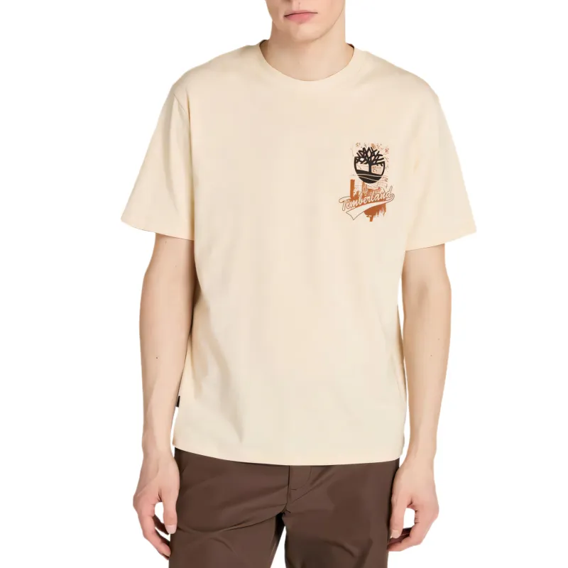 Timberland T Shirts Men's Ivory Crew Neck Moderate