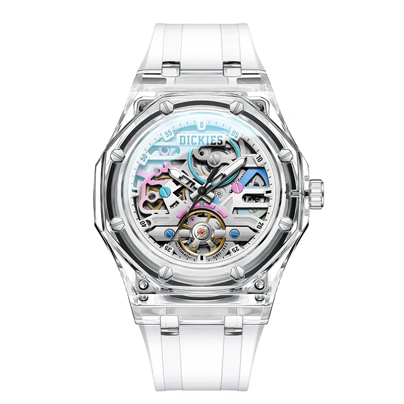 Dickies Wrist Watches Mechanical Movement Silicone Strap White Dial Men's Watches