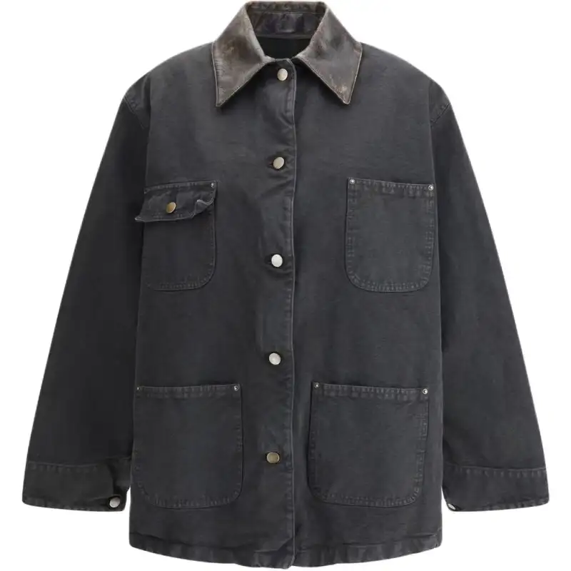 Prada leather-collar cotton jacket