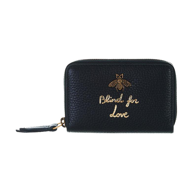 GUCCI Animalier Leather Wallet Women's Black