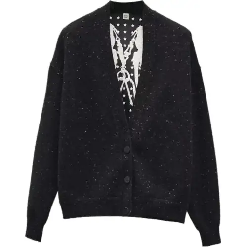HERMES Knitwear Women's Black V Neck Moderate Cardigan
