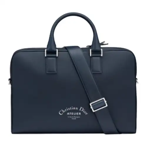 DIOR Calfskin Briefcase Men's Marine Blue