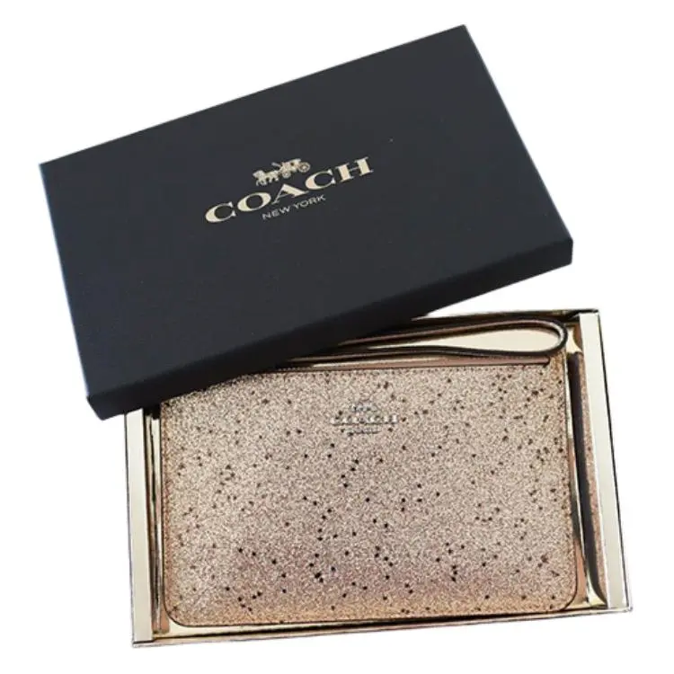 COACH Boxed Leather Card Holder Clutch Women's Gold