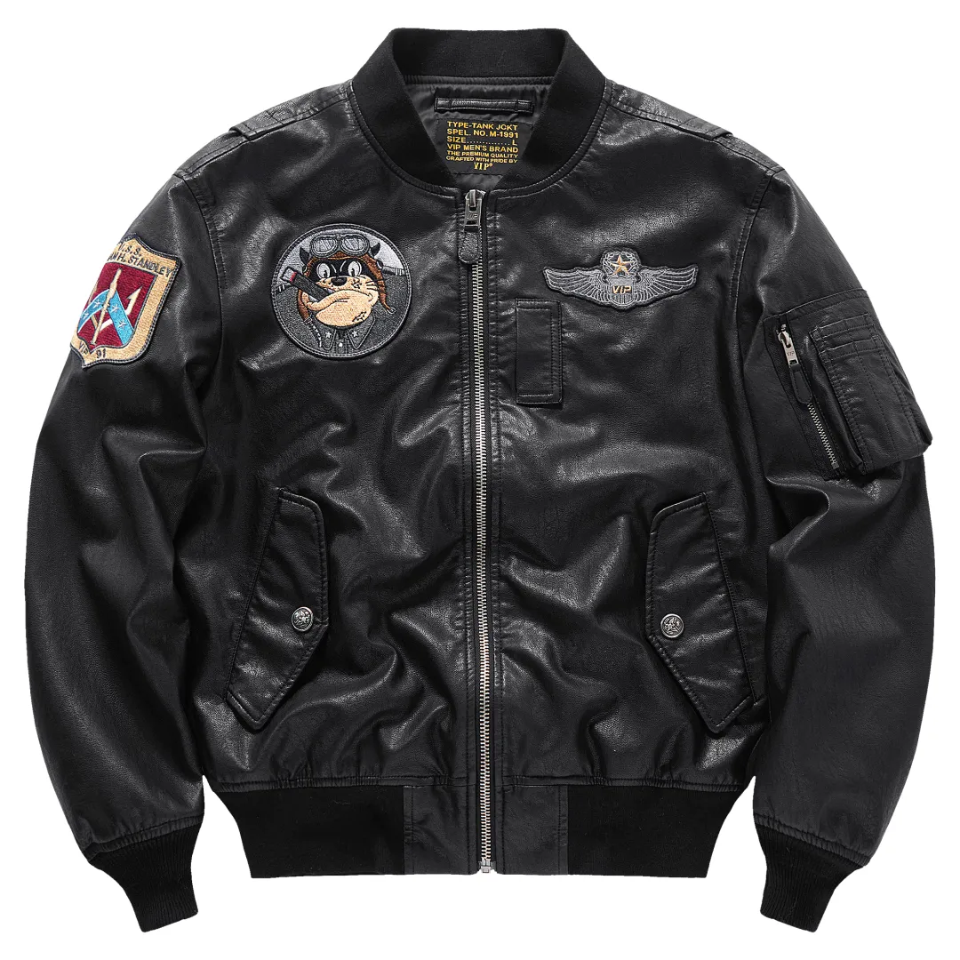 VIP Leather Jackets Men's Black Lapel Moderate