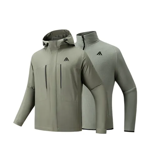 Anta Outdoor Hiking Waterproof And Windproof To Keep Warm Windbreaker Jacket Men's Two Piece Set Tipsy Green
