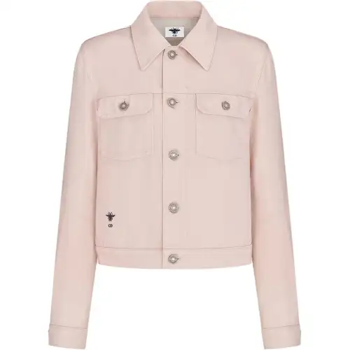 DIOR Denim Jackets Women's Pink Lapel Moderate Straight Fit