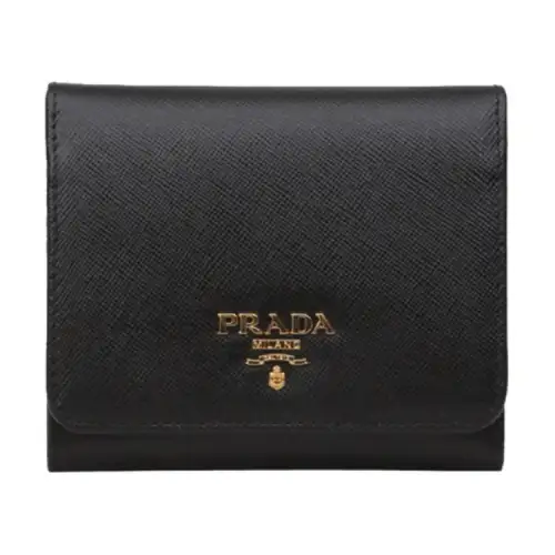 PRADA Saffiano Cow Leather Wallet Women's Black