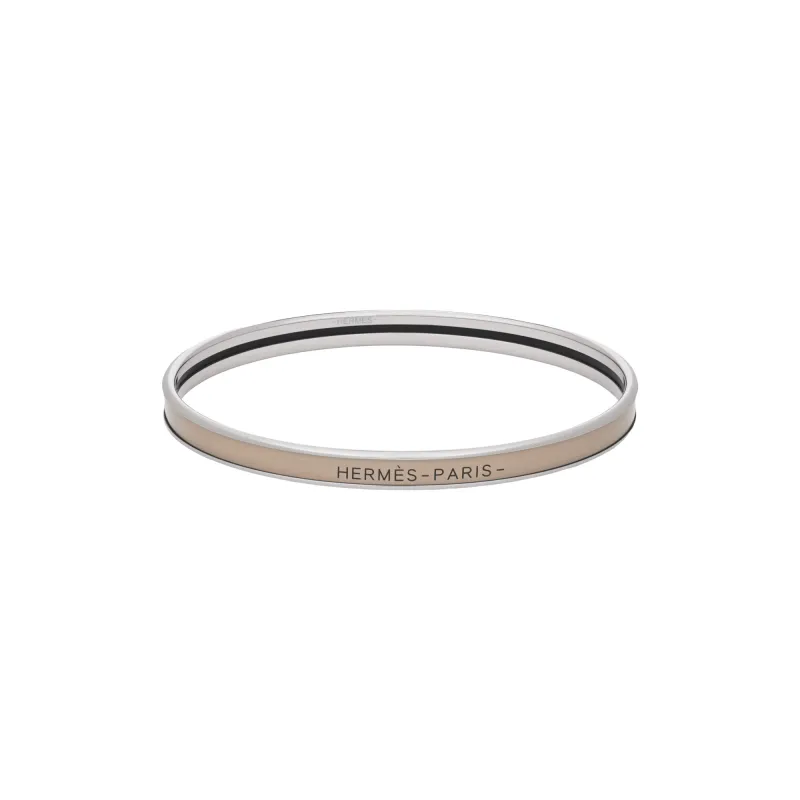 HERMES Uni Enamel Palladium Plated Bangles Unisex Brown