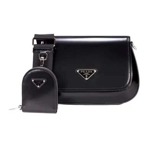 PRADA Cow Leather Shoulder Bag Women's Black