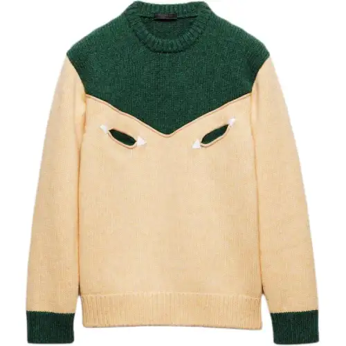 PRADA Sweaters Men's Cream/Jadeite Green Crew Neck Moderate