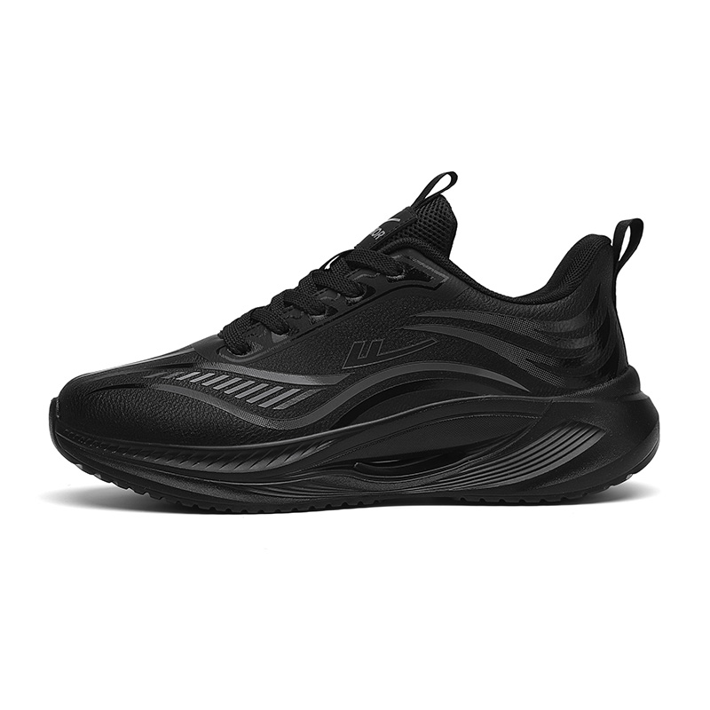 Warrior Black Warrior leather surface is simple and versatile, retro classic, comfortable, soft, shock-absorbing, wear-resistant, lightweight and height-increasing, low-top, casual training, long-distance running, sprinting, physical examination, sports running shoes, same style for men and women, black
