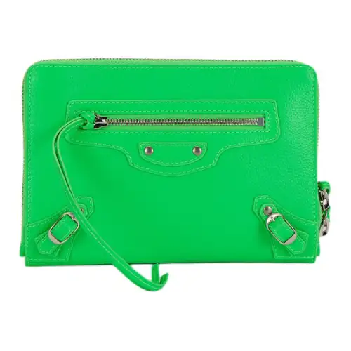 Balenciaga Cow Leather Makeup Bag Toiletry Bag Women's Green
