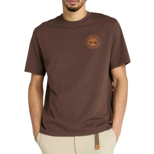 Timberland T Shirts Men's Dark Brown Crew Neck Moderate