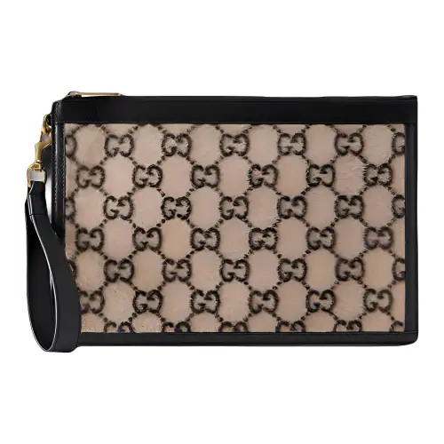 GUCCI Wool Patchwork Leather Clutch Unisex Beige/Black