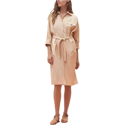 HERMES SS23 Long Sleeved Dress Women's Gold Beige