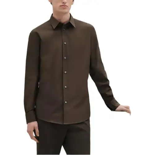 HERMES Shirts Men's Coffee Lapel Moderate