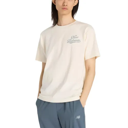New Balance T Shirts Men's White Crew Neck Moderate Straight Fit