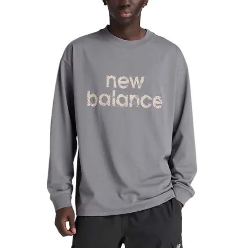 New Balance T Shirts Men's Gray Crew Neck Moderate Straight Fit