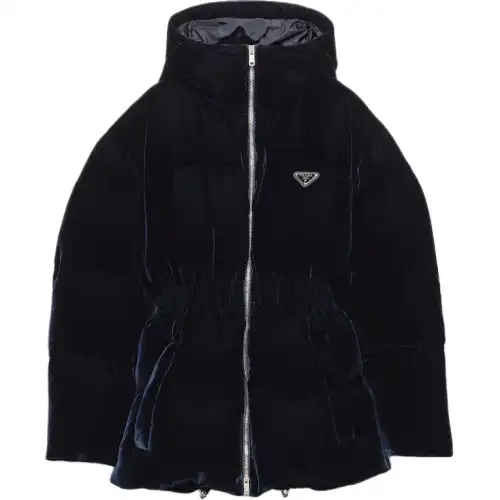 Prada velvet hooded puffer jacket