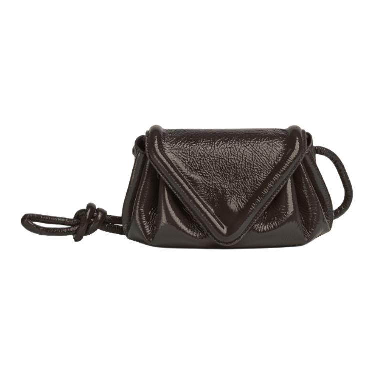 Bottega Veneta Beak Magnetic Closure Deerskin One Shoulder Crossbody Clutch Women's Dark Brown