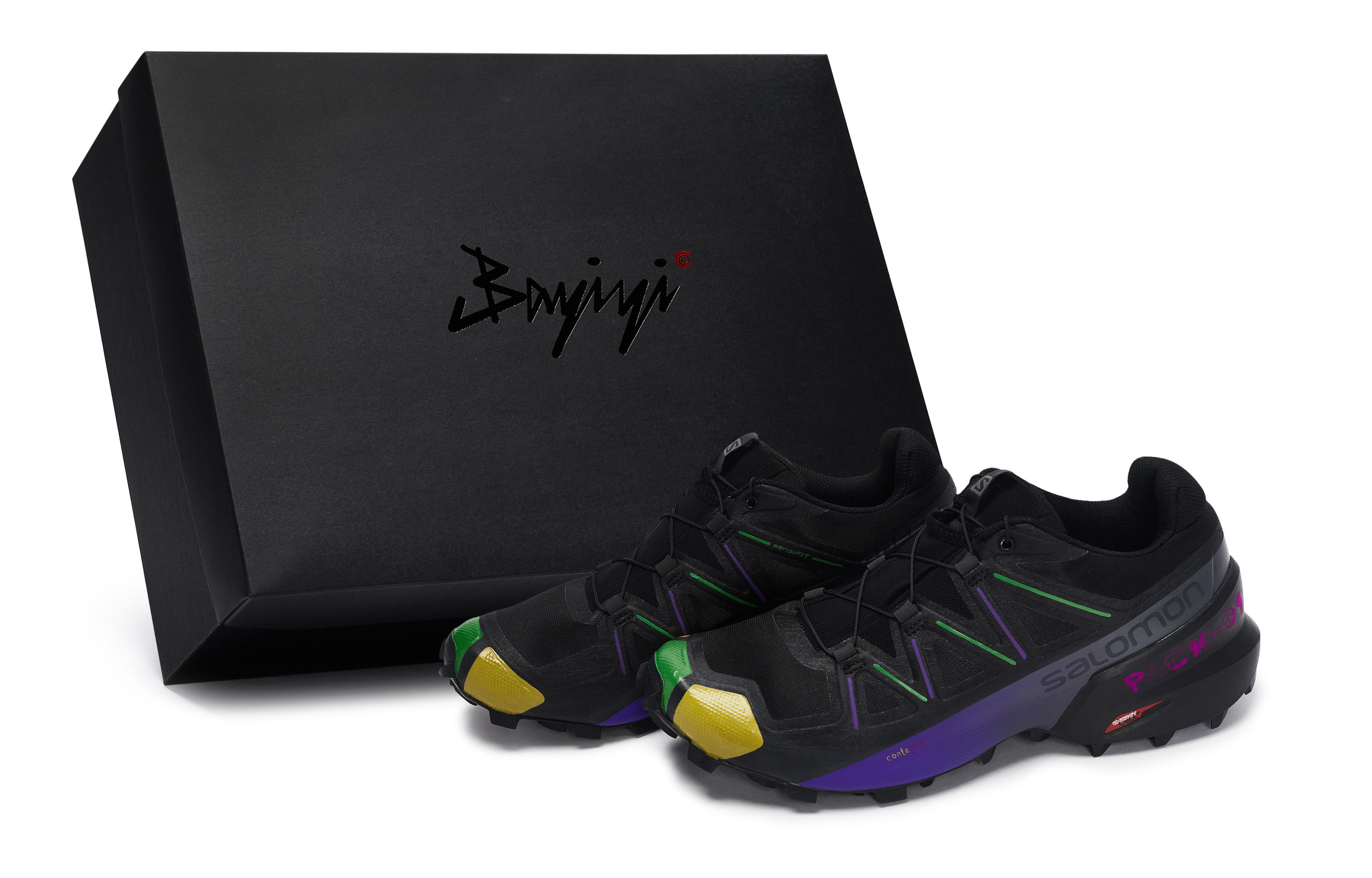 SALOMON Speedcross 5 Abrasion Resistant Low top Running Shoes Men’s Black Purple Yellow Green