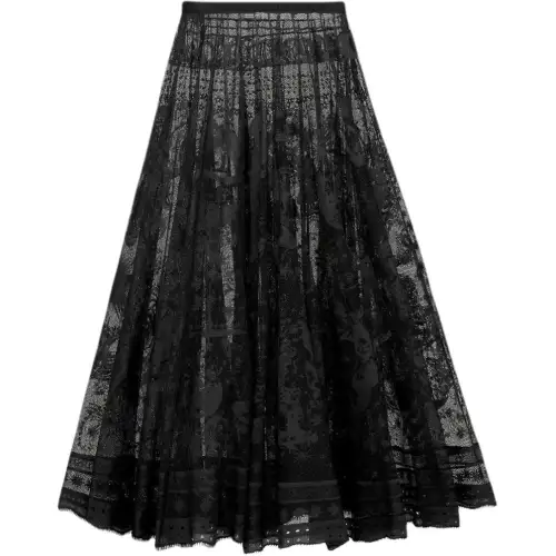 DIOR Flared Midi Skirt Casual Long Skirt Women's Black