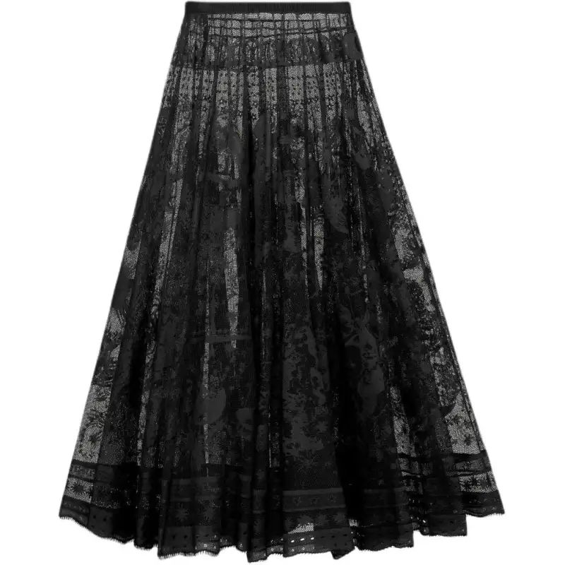 DIOR Flared Midi Skirt Casual Long Skirt Women's Black