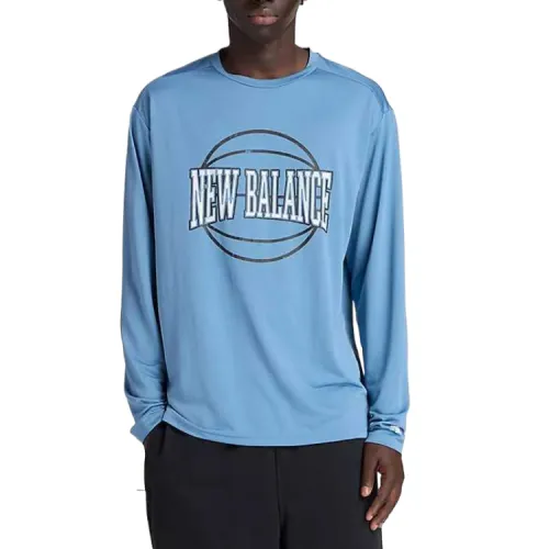 New Balance T Shirts Men's Blue Crew Neck Moderate Straight Fit