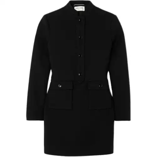 SAINT LAURENT Long Sleeved Dresses Women's Black Lapel Moderate Short