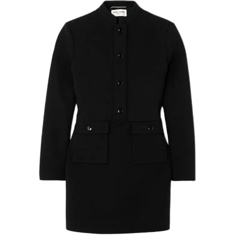 SAINT LAURENT Long Sleeved Dresses Women's Black Lapel Moderate Short