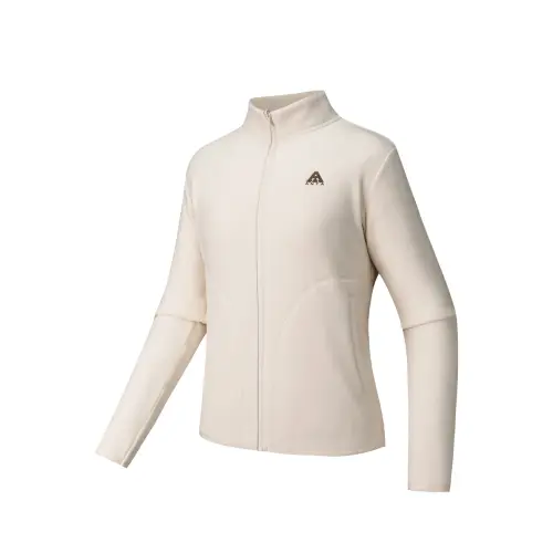 Anta Outdoor Collection Polar Fleece Stand Collar Coat Women's Fish Belly White