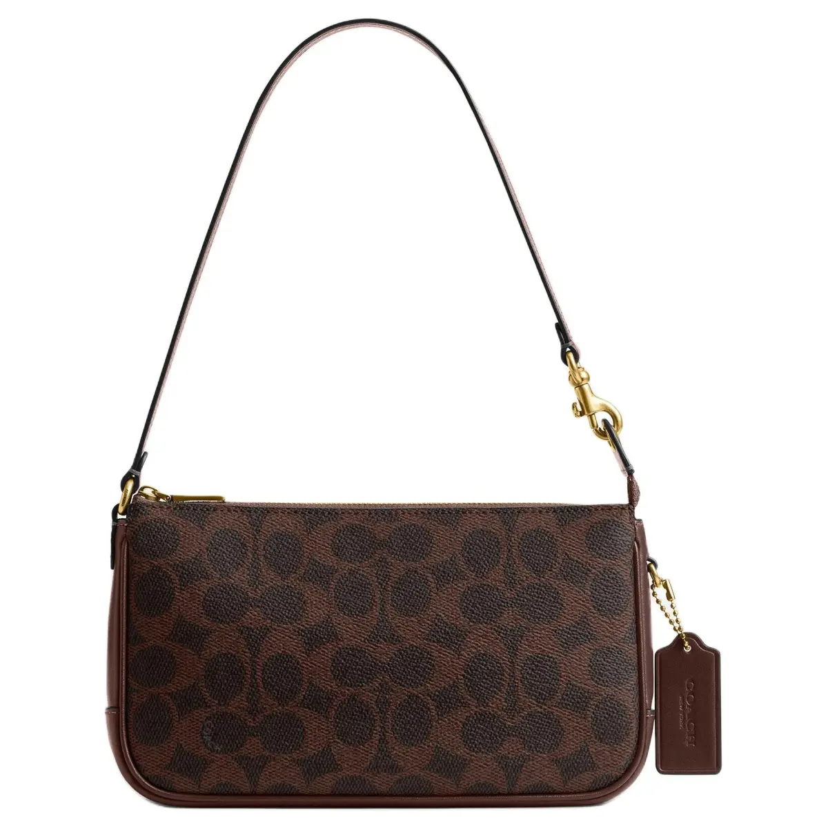 COACH Plaza Artificial Leather With Cow Leather Handbag, Shoulder Bag Small Women's Maple Brown