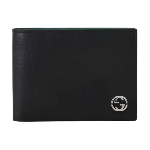 GUCCI Interlocked Gg Bifold Wallet 6 Card Slot Black/Green