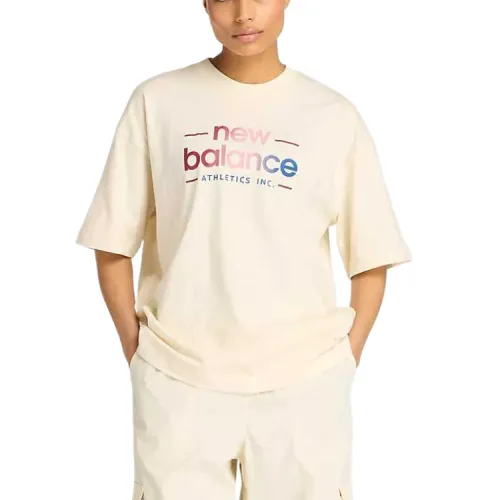 New Balance T Shirts Women's Beige Crew Neck Moderate Straight Fit