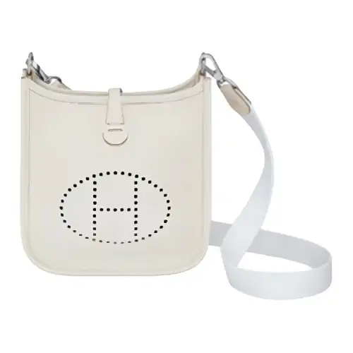 HERMES Evelyne Taurillon Clemence Bullock Leather Crossbody Bag, Shoulder Bag 16 Women's Chalk White & White