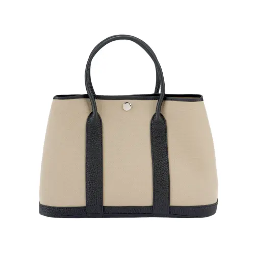 HERMES Garden Party Canvas And Negonda Calfskin Handbag 30 Women's Trench Coat/Black