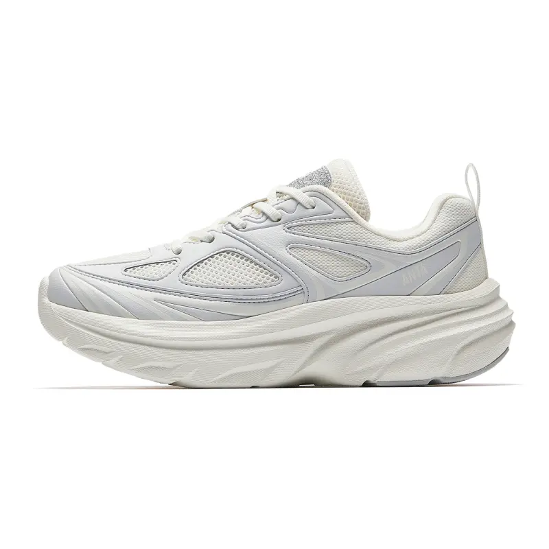 Anta Textile, Synthetic Leather Breathable And Slip Resistant Casual Fashion Trend Women's Ivory White/Sand Gray