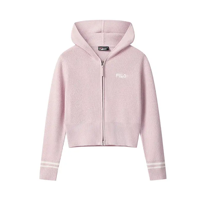 FILA ORIGINALE Sweaters Women's Peach Fairy Pink Hooded Moderate Cardigan