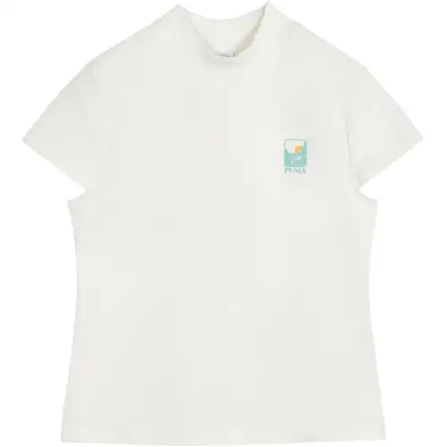 PUMA ESS T Shirts Women's Warm White Crew Neck Moderate Straight Fit