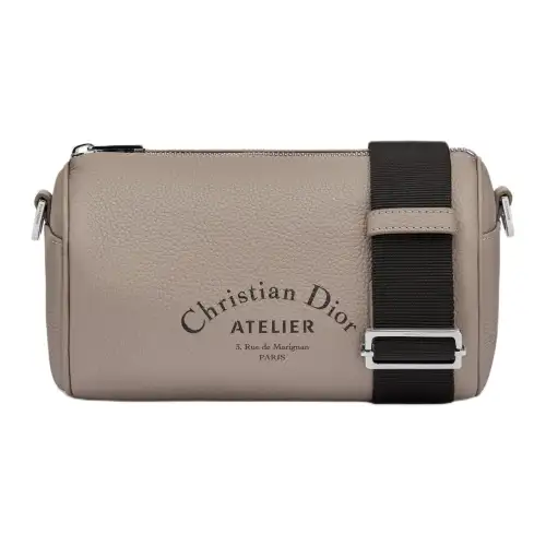 DIOR Minimalist Fashion Grain Cow Leather Clutch One Shoulder Cylinder Bag Crossbody Bag Men's Taupe