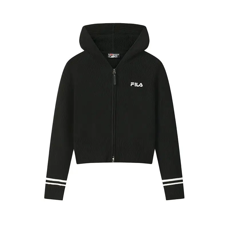 FILA ORIGINALE Sweaters Women's Jet Black BK Hooded Moderate Cardigan