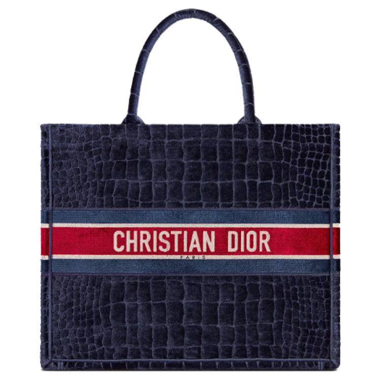 DIOR BookTote Velvet Crocodile Leather Handbag Women's Blue