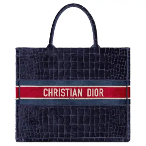 DIOR BookTote Velvet Crocodile Leather Handbag Women's Blue