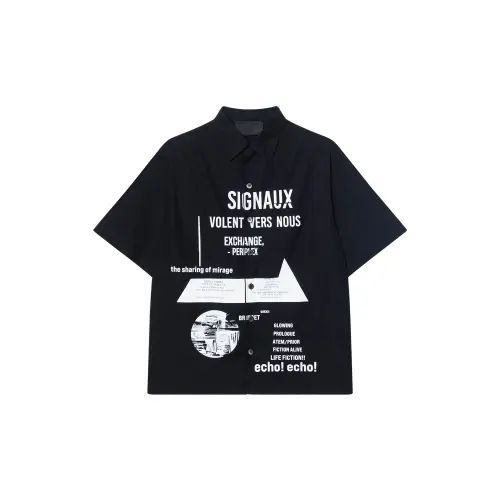 PRADA Shirts Men's Black Cuban Collar Moderate