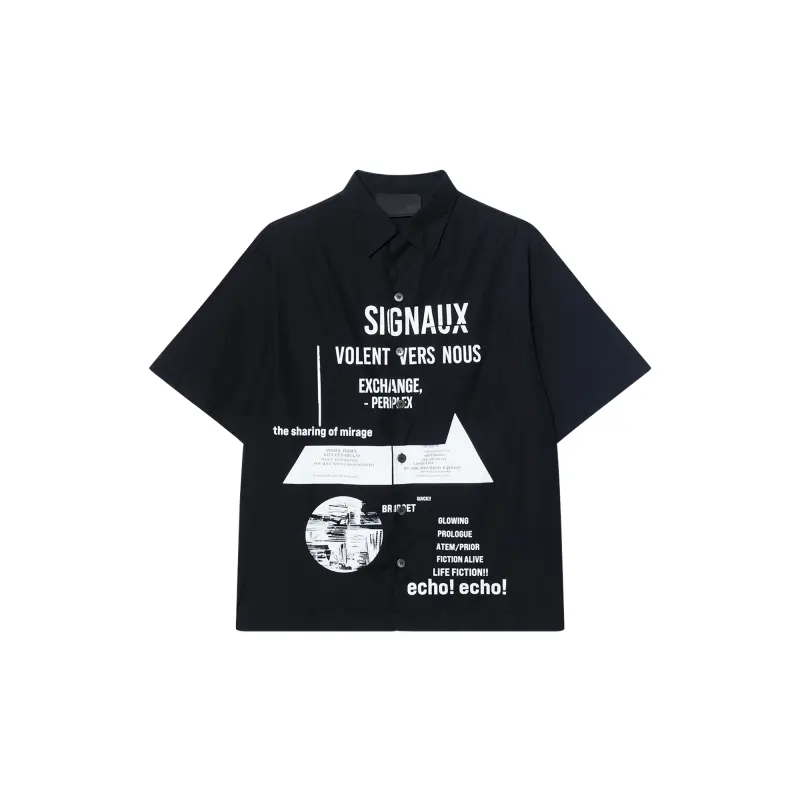 PRADA Shirts Men's Black Cuban Collar Moderate